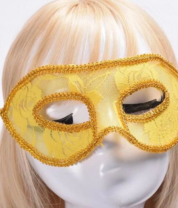 Dantel Tül Malzemeden İmal Sarı Renk Balo Parti Maskesi Venedik