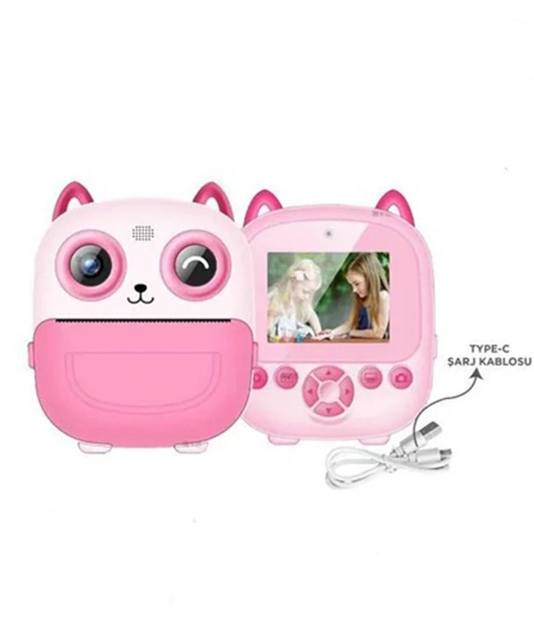 Dijital Video Fotoğraf App Destekli Çocuk Kamerası Termal Resim Kağıt Baskılı Yazıcı Pembe