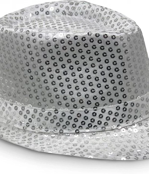 Disko  Gümüş Payetli Fötr Şapka Yetişkin Boy