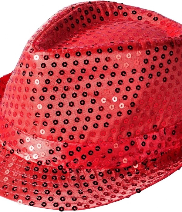 Disko  Kırmızı Payetli Fötr Şapka Yetişkin Boy