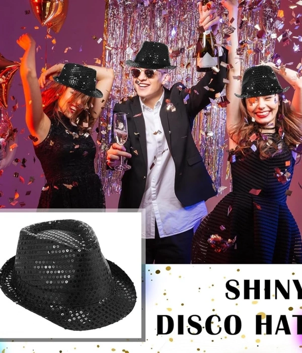 Disko  Siyah Payetli Fötr Şapka Yetişkin Boy