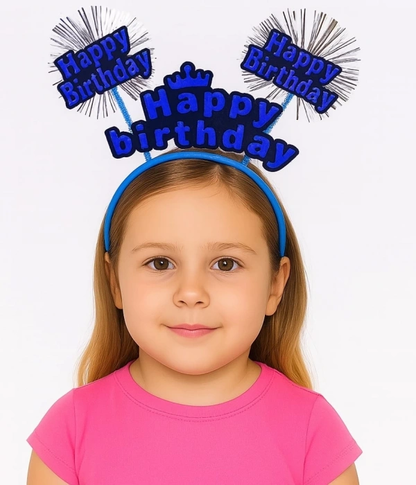 Doğum Günü Kutlaması İçin Mavi Taç – Işıltılı Yazılı Parti Tacı