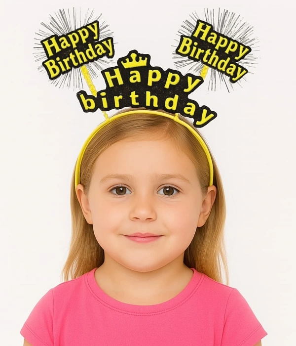 Doğum Günü Kutlaması İçin Sarı Taç – Işıltılı Yazılı Parti Tacı