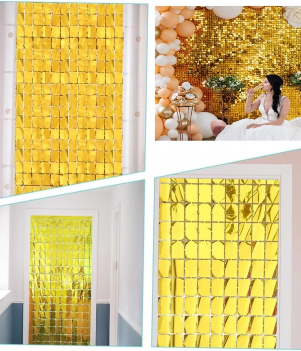 Ekstra Metalize Altın Renk Disko Dikdörtgen Kesim Kapı Perdesi Dekorasyon 1x2 Metre