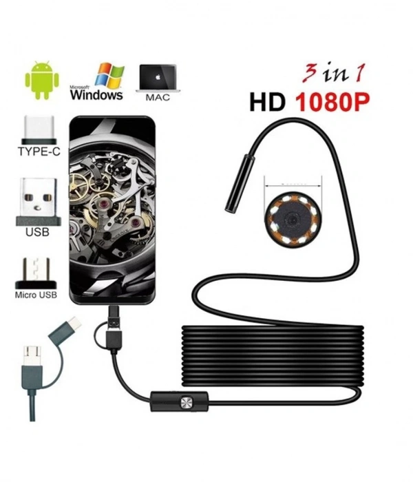 Endoskop 3 İn 1 Yılan Kamera Usb Micro Usb Type-c 20 Metre Sert Kablo