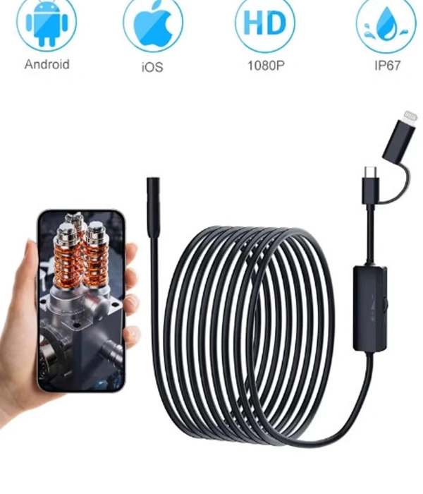 Endoskop Yılan Video Kamera Ios Ve Android Uyumlu Led’li 10 Metre 8 Mm Sert Kablo 2mp