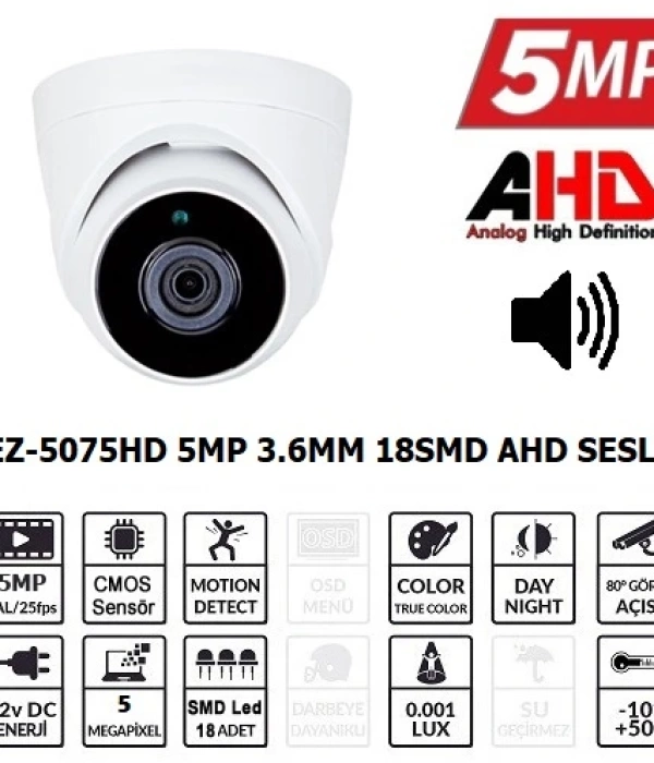 EZCOOL EZ-5075HD 5MP 3.6MM SMD AHD SESLİ DOME KAMERA