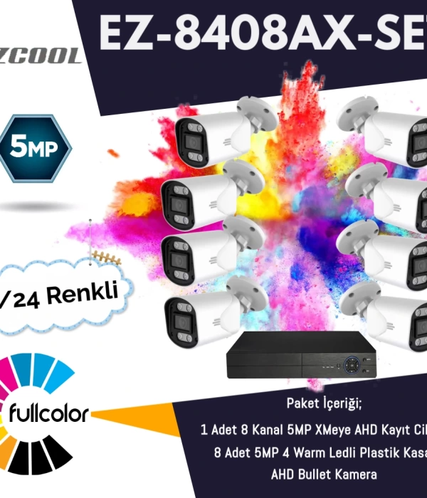 EZCOOL EZ-8408AX-SET 5MP FULLCOLUR 7/24 RENKLİ 8Lİ SET