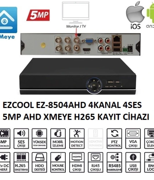 EZCOOL EZ-8504AHD 4 KANAL 5 MP 1HDD XMEYE KAYIT CİHAZI
