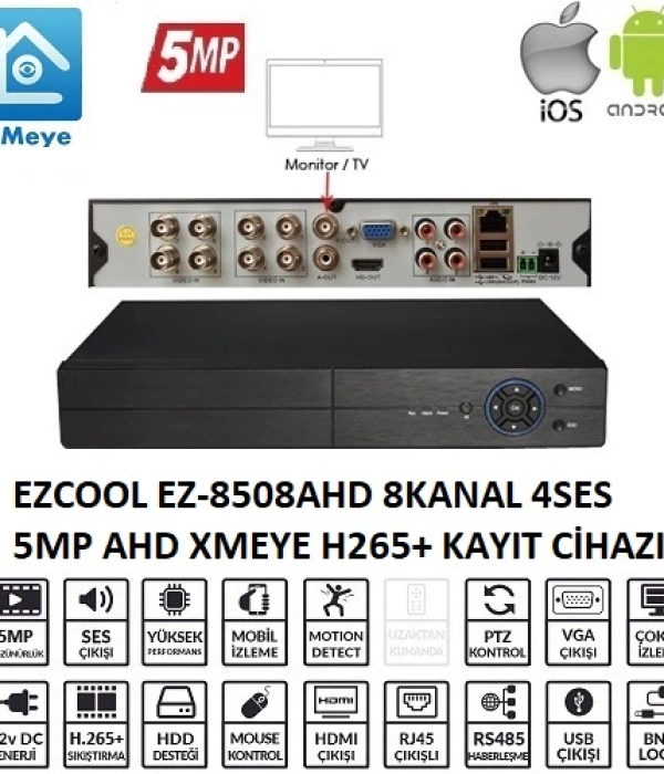 EZCOOL EZ-8508AHD 8 KANAL 5 MP 1HDD XMEYE KAYIT CİHAZI