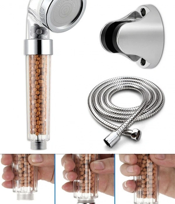 Filtreli Ve Su Tasarruflu Arıtmalı Duş Başlığı Seti Boncuklu Başlık Hortum Ve Mafsal Set
