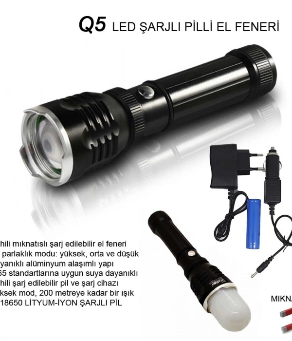 Flaşörlü Uzun Mesafeli Şarjlı Pilli Mıknatıslı El Feneri  Wt-282