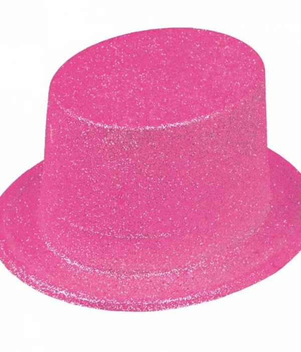 Floresan Pembe Renk Simli Uzun Fötr Melon Şapka 12 Cm