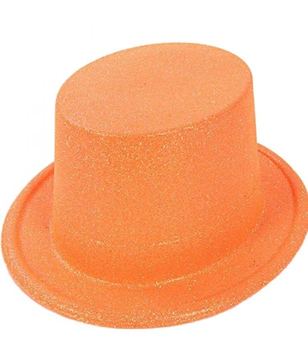 Floresan Turuncu Renk Simli Uzun Fötr Melon Şapka 12 Cm