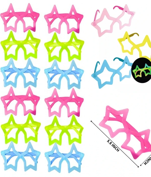 Fosforlu Yıldız Model Glow Parti Gözlüğü Karanlıkta Yanan Gözlükler 12 Adet