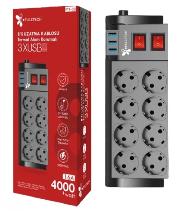 Ftr-08 8’li Termal Akım Korumalı Priz