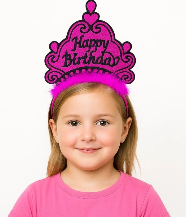 Fuşya Happy Birthday Prenses Tacı – Doğum Günü Taç Aksesuarı