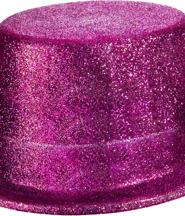 Fuşya Pembe Renk Parıltılı Simli Fötr Silindir Parti Şapkası