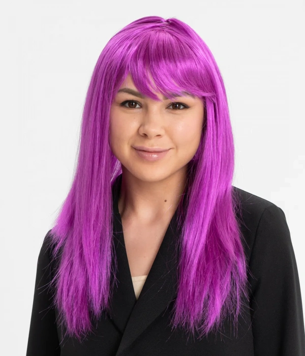 Fuşya Renk Düz Kesim Uzun Parti Peruğu Takma Saç