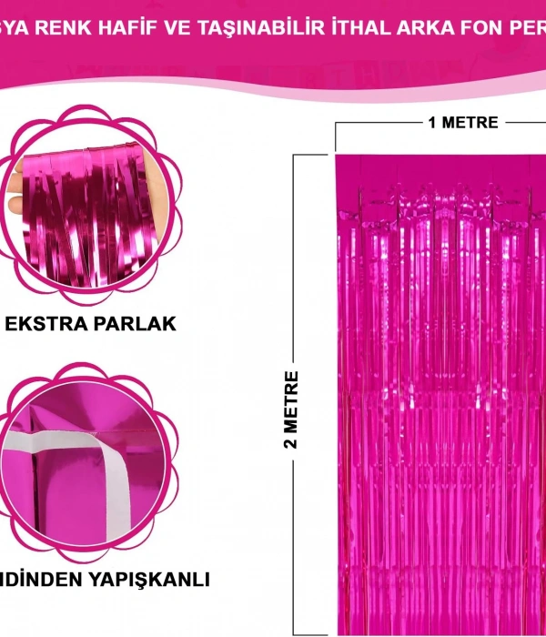 Fuşya Renk Ekstra Metalize Parlak Saçaklı Arka Fon Perde İthal A Kalite 1x2 Metre