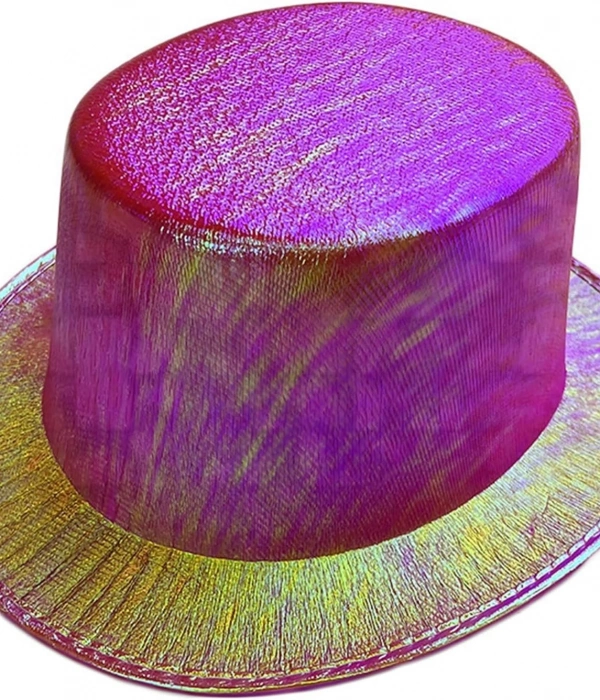 Fuşya Renk Işıltılı Hologram Kumaş Kaplama Fötr Silindir Şapka Yetişkin Boy
