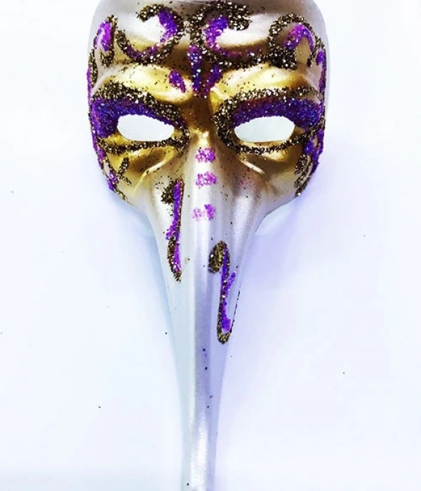 Fuşya Renk İşlemeli Seramik Malzemeden İmal Venedik Uzun Maske Magnet