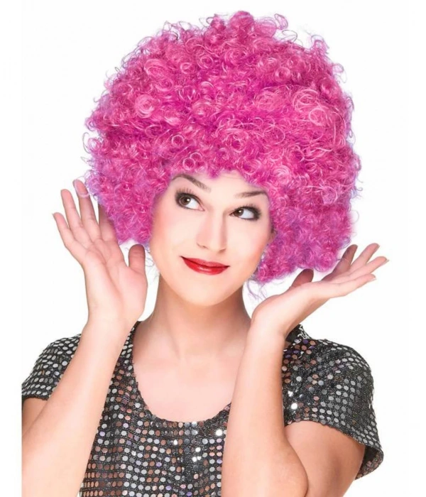 Fuşya Renk Kıvırcık Afro Bonus Peruk Saç Parti Peruğu