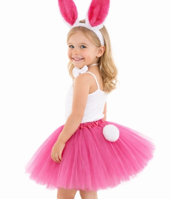 Fuşya Tavşan Kostüm Seti Kız Çocuk – Tütü Etekli 4 Parça