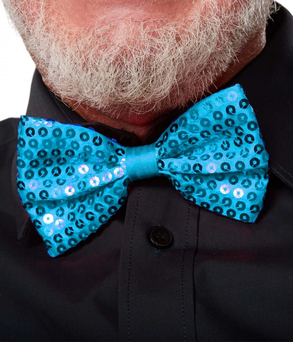 Gece Işıltısı Açık Mavi Turkuaz Payetli Pullu Papyon 7x2 Cm