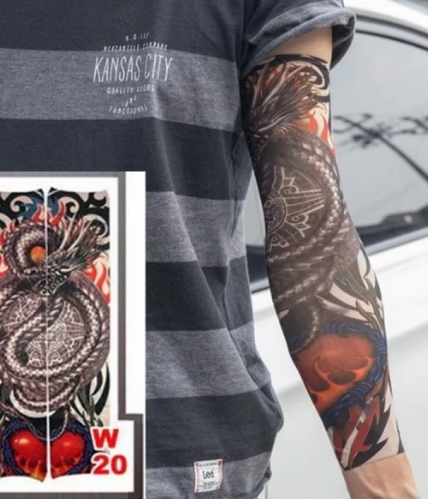 Giyilebilir Kol Dövmesi Çorap Dövme 3d Baskılı Kol Bacak Dövme 2 Adet Model 7