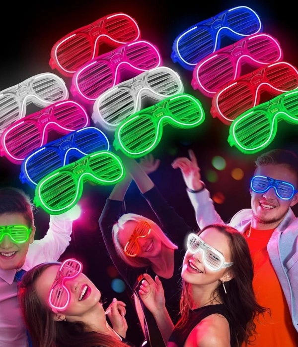 Glow Model 3 Farklı Fonksiyonlu Işıklı Panjur Parti Gözlüğü Karışık Renk 12 Adet