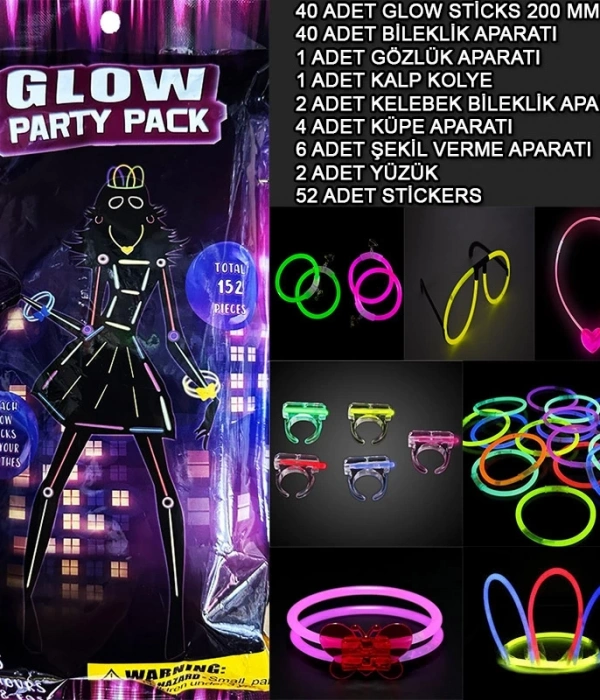 Glow Parti Seti 152 Parçalık Lüks Glow  Kostüm Seti