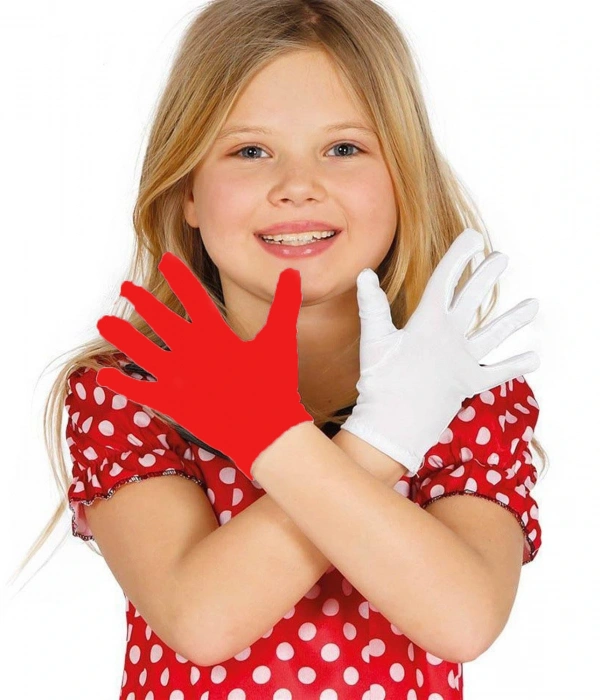 Gösteriler İçin 1 Çift Kırmızı Beyaz Pandomim Eldiveni Çocuk Boy