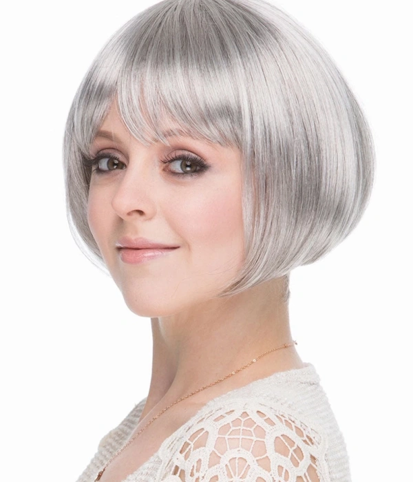 Gri Gümüş Renk Düz Kesim Astarlı Küt Parti Peruğu