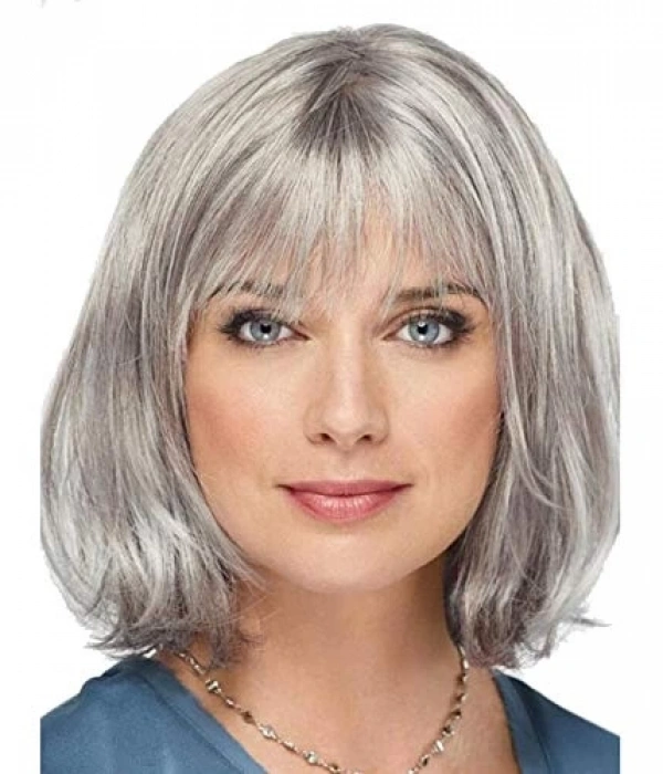 Gri Renk Yaşlı Peruğu Kısa Saç Kısa Peruk Gri Teyze Peruğu