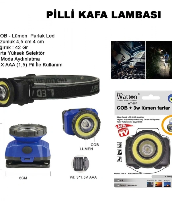 Güçlü Pilli Kafa Lambası  Wt-607