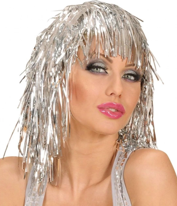 Gümüş Işıltılı Metalize Parti Peruğu
