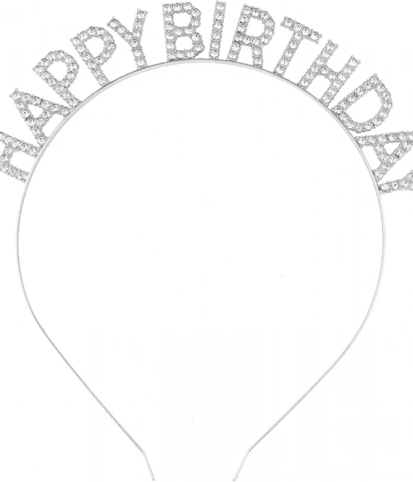 Gümüş Kristal Taşlı Happy Birthday Doğum Günü Tacı İthal Ürün A Kalite 17x16 Cm