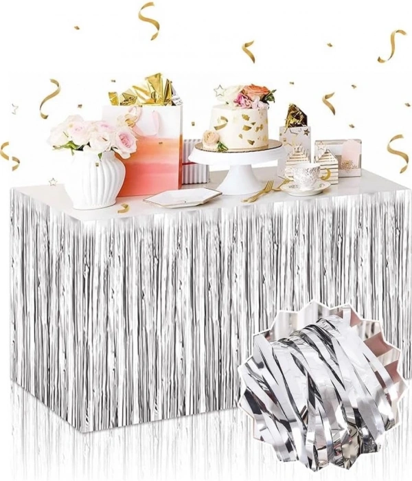 Gümüş Metalize Masa Eteği 275x75 Cm – Kendinden Yapışkanlı
