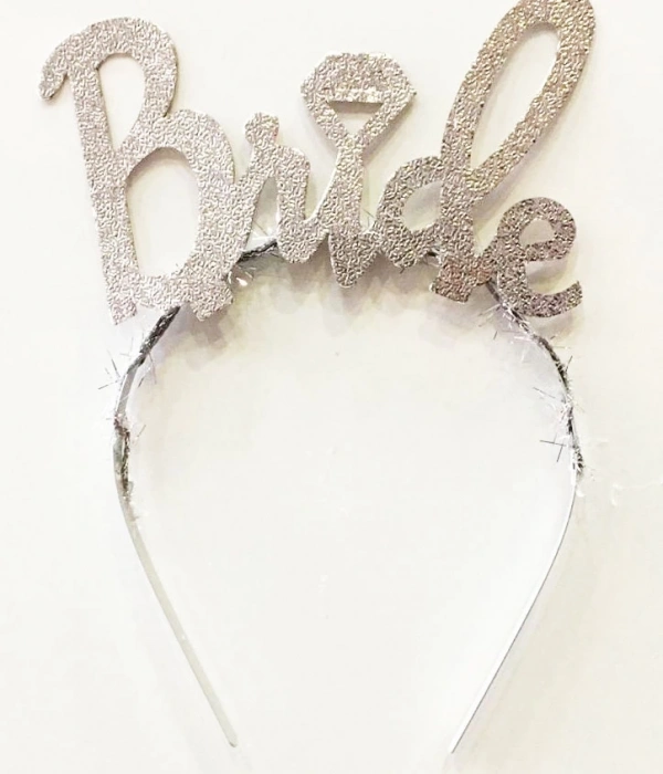 Gümüş Renk Bekarlığa Veda İtalik Yazı Alyanslı Bride Taç