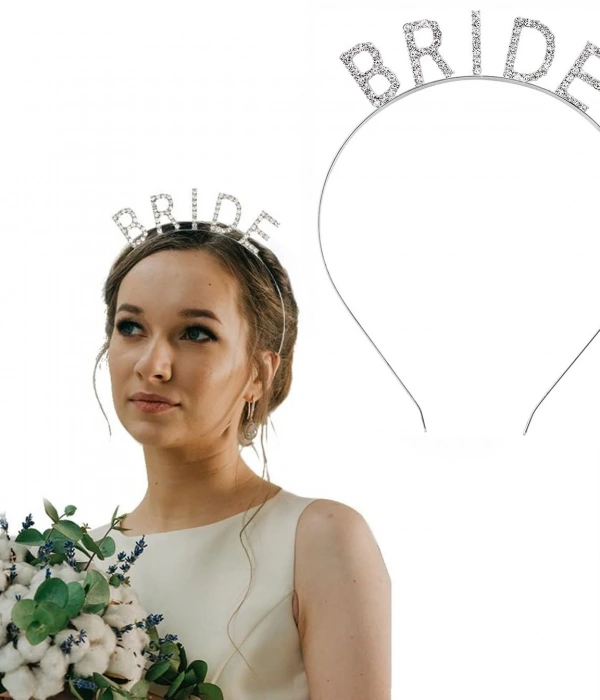 Gümüş Renk Bekarlığa Veda Kristal Taş Bride Tacı İthal 16x10 Cm