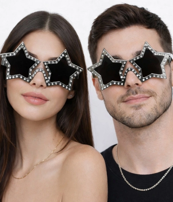 Gümüş Renk Disko Yıldızı Retro Parti Gözlüğü 16x7 Cm