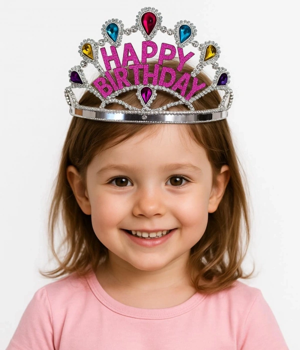 Gümüş Renk Happy Birthday Yazılı Doğum Günü Tacı 60 Cm