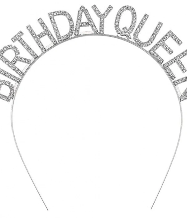 Gümüş Renk Kristal Taşlı Parlak Birthday Queen Yazılı Kraliçe Taç 16x17 Cm