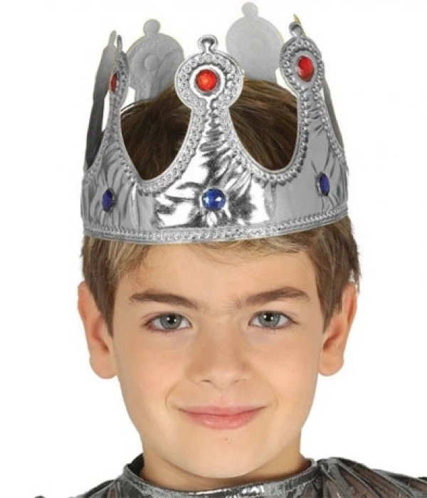Gümüş Renk Kumaş Malzemeden İmal Çocuk Kral Tacı 57 Cm