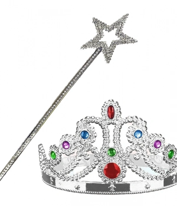 Gümüş Renk Metalize Prenses Tacı Ve Metalize Prenses Yıldız Asası