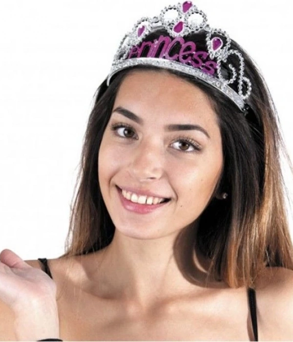 Gümüş Renk Prenses Yazılı Parti Tacı 60 Cm