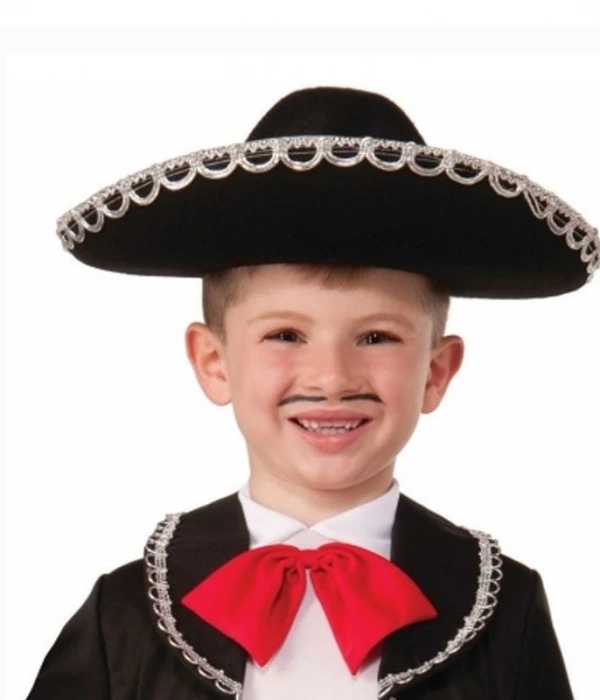 Gümüş Renk Şeritli Meksika Mariachi Latin Şapkası 55 Cm Çocuk