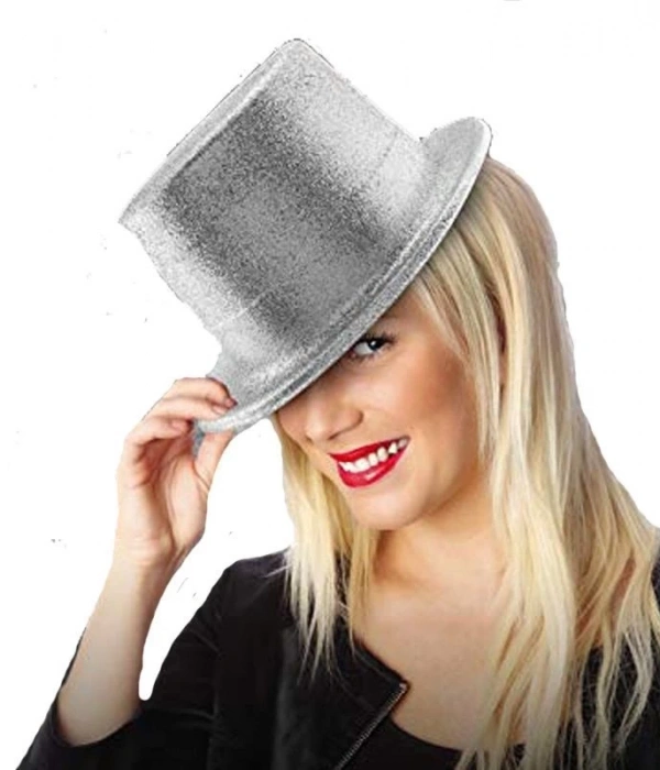 Gümüş Renk Uzun Plastik Simli Parti Şapkası