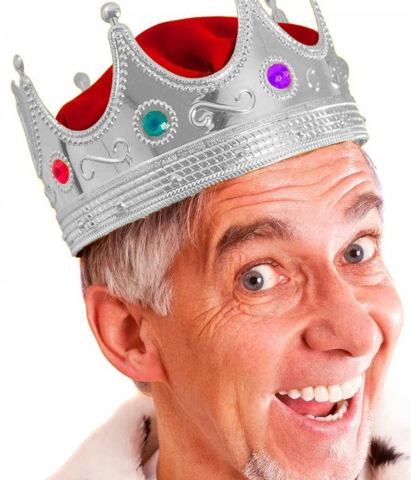 Gümüş Renk Yetişkin Çocuk Uyumlu Kral Tacı Kraliyet Tacı 60 Cm